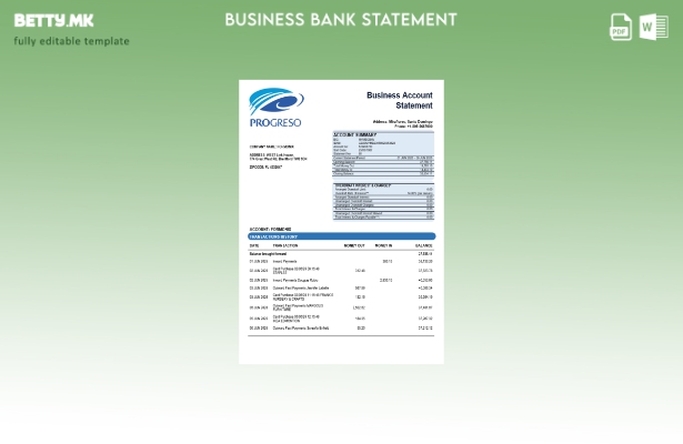 модерен стил Извештај за деловна сметка на Progreso Шаблон Word и PDF